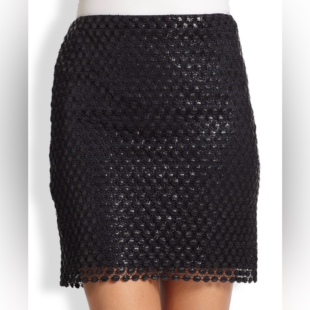 Black Elie Tahari Bennett Coated Lace Pencil Skirt Size 8